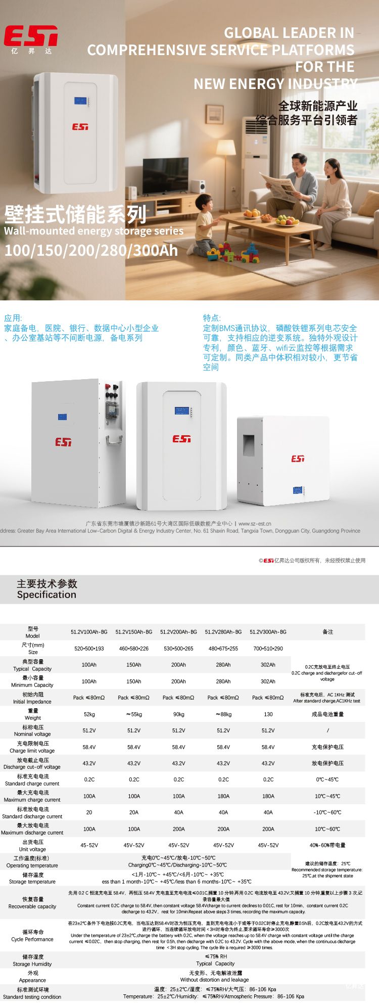 100/150/200/280/300Ah壁挂式储能系列